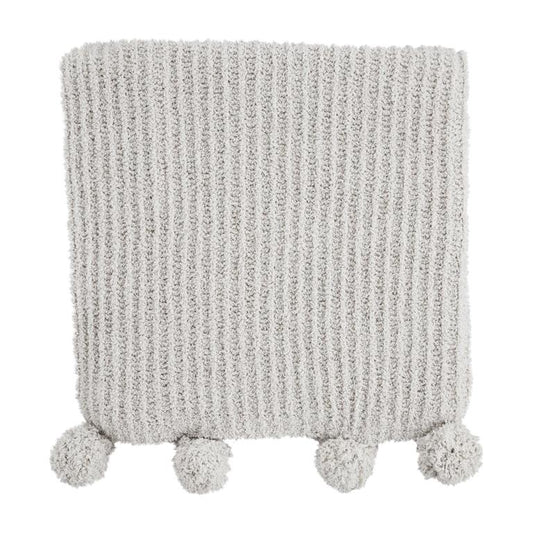 Gray Chenille Pom Pom Blanket