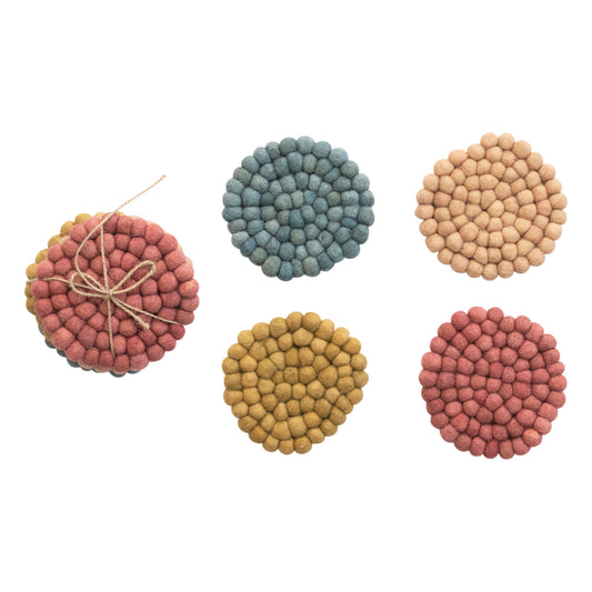 Handmade Wool Felt Ball Coasters