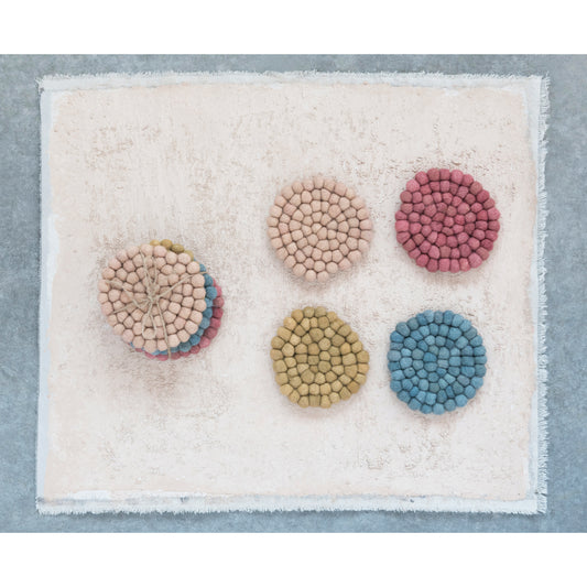 Handmade Wool Felt Ball Coasters