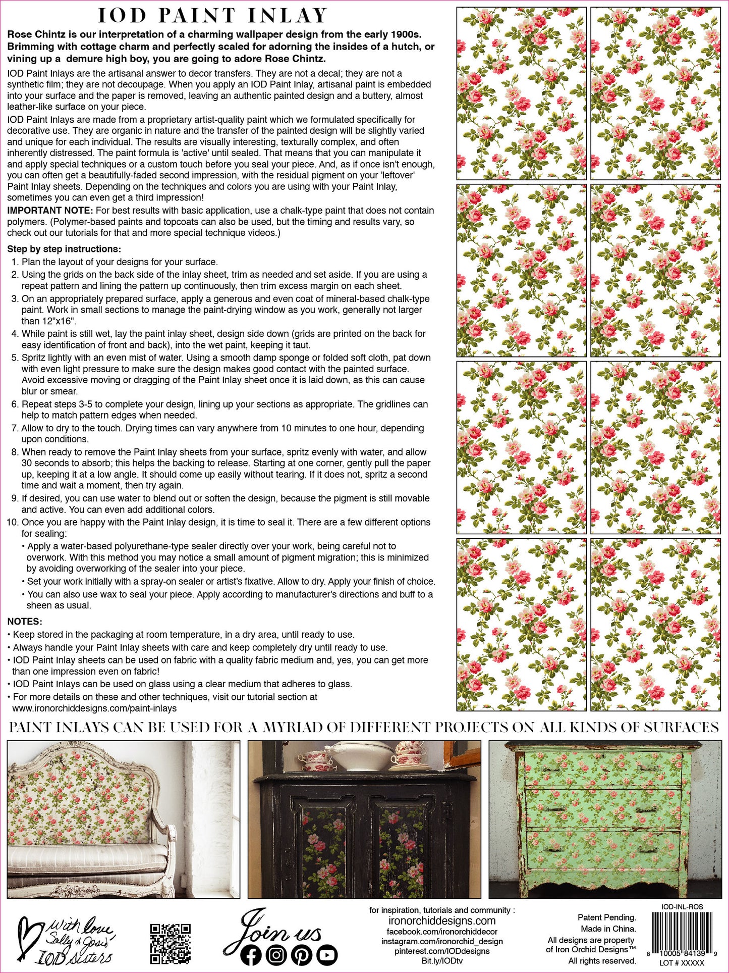 Rose Chintz IOD Paint Inlay 12 x 16 Pad